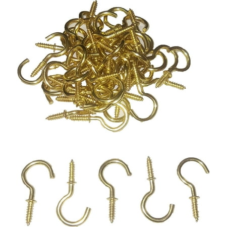 

Handicraft Hooks for Hanging 1.5 inch Metal Screw in Ceiling Hooks Heavy Duty Brass Plated Hooks Holders for Outdoor Indoor Gold ( Qty : 50)