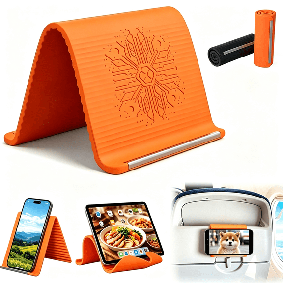 GJX Flexible Silicone Phone Holder with Aluminum Core,Foldable(O) | Airplane Phone Holder,Anti-Slip,Hands-Free,Desk,Bed,Travel,Kitchen,Fits Iphone,Android,Tablets