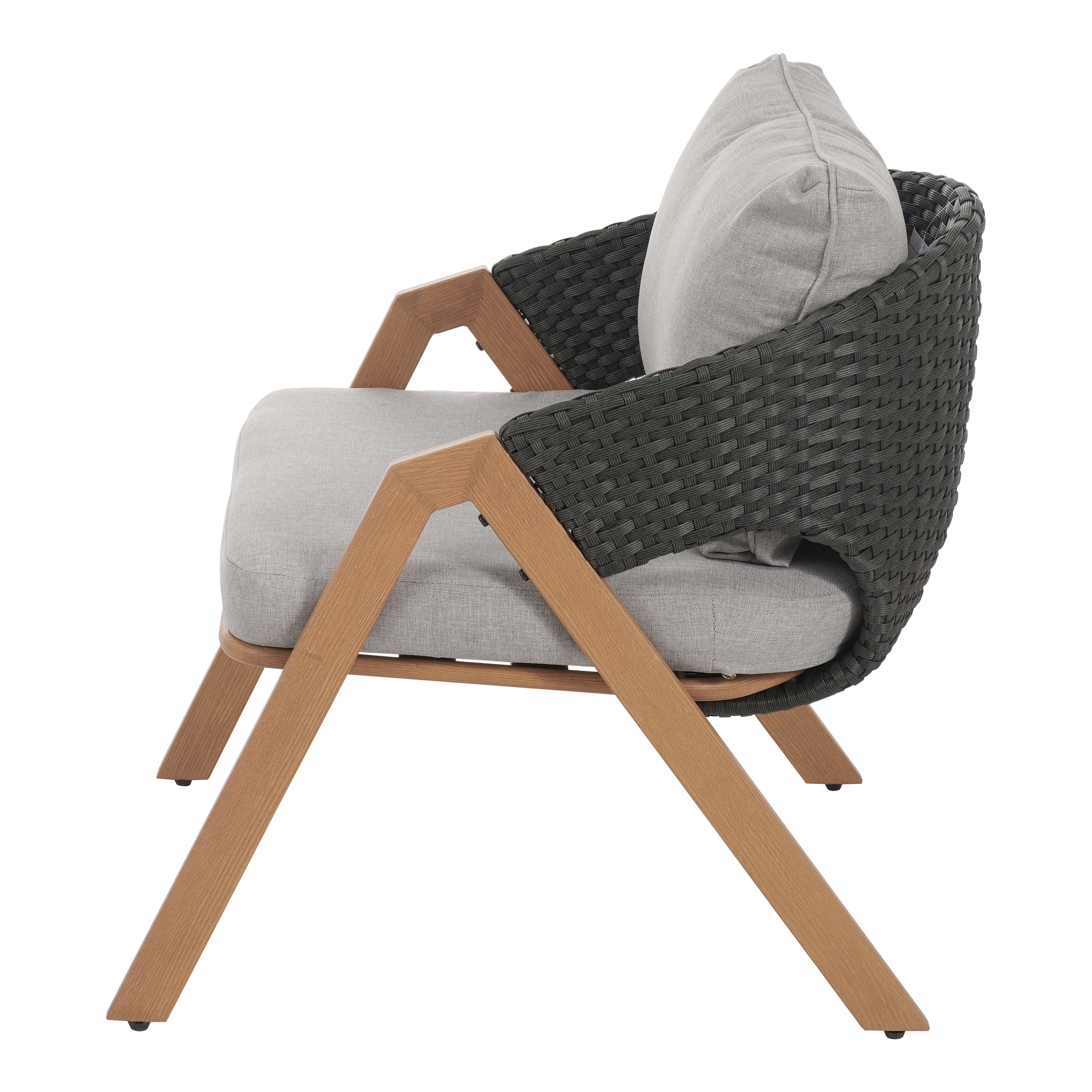 Outdoor Wicker Rattan Cushioned Patio Chairs Set of 2 for Deck Garden Porch, Light Teak
