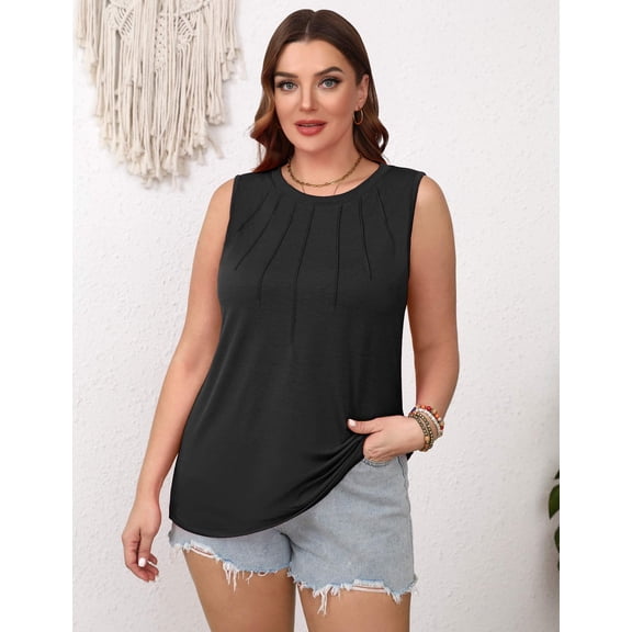 Zeagoo Crew Neck Tank Top Women 2025 Summer Loose Fit Tunic Tops Dressy Tanks Basic Sleeveless Shirt