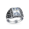 thumbnail image 5 of Bling Jewelry Mens Viking Scroll Emerald Cut CZ Ring Two Tone Oxidized Silver Handmade In Turkey, 5 of 6