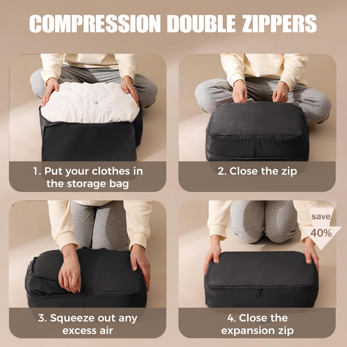 AUXDIQ 3 PCS Compression Packing Cubes Travel Luggage Organizer Bags Set Packing Organizers Compression Suitcase Bag Travel Essential Bag