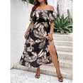 thumbnail image 4 of Plus-size women's short-sleeved off-shoulder fitted waist slit printed dress, 4 of 6
