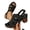 Black, variant on Women's Boho Cut-Out Slingback Stacked Heel Footwear, Open Toe Summer Vacation Sandals for Women