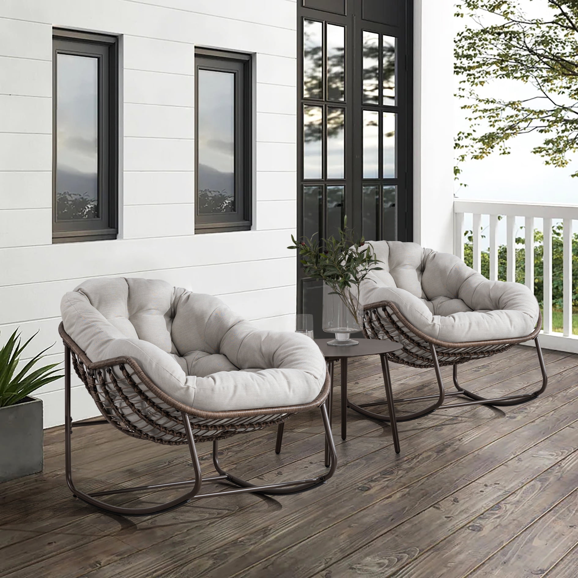 Kitchen Outdoor Patio Rocking Chair Wicker Rocker Chairs with Padded Cushion All Weather Rattan Chair with Steel Frame Egg Rocking Chair for Front Porch Lounge Bedroom Olive Walmart