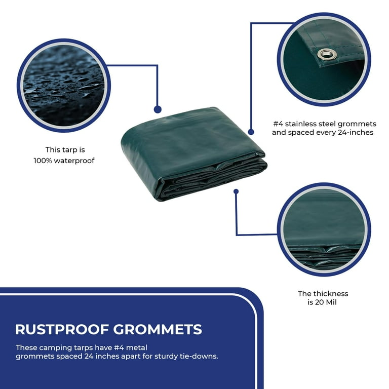 Tarps Now Heavy Duty Waterproof Vinyl Tarp with Grommets - 5 Tarps Now Heavy Duty Waterproof Vinyl Tarp with Grommets - 5