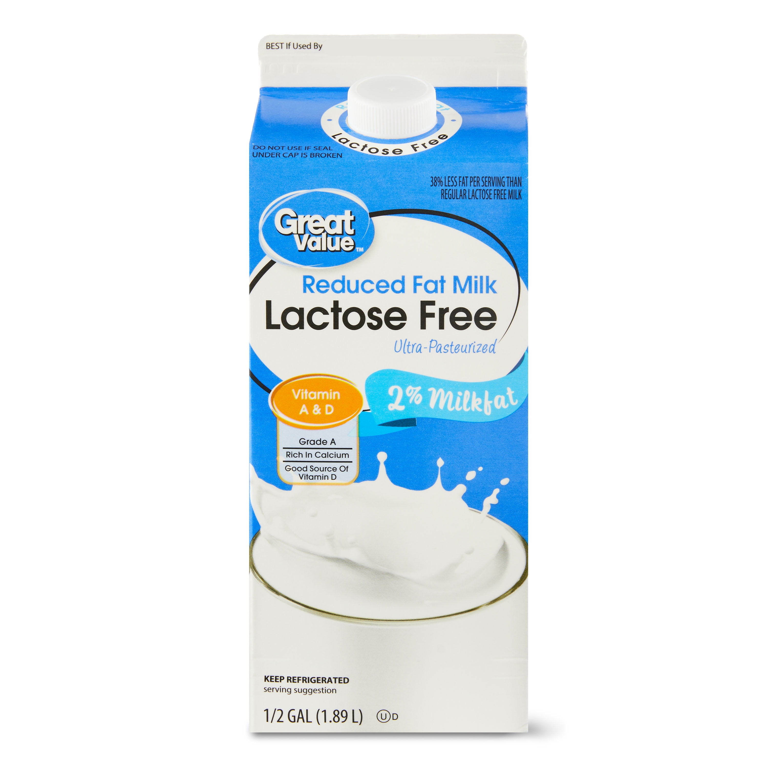 Great Value Lactose Free 2 Reduced Fat Milk Half Gallon 64 Fl Oz 
