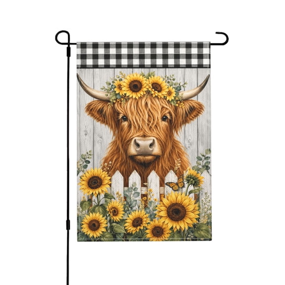 Highland Cow Garden Flag 12 x 18 Inch Double Sided, Small Outdoor Decoration for Porch Patio Lawn