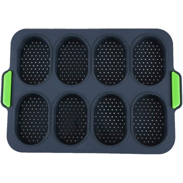 Molde de silicona para hornear Moule à agrave; Bandeja para hornear baguette de pan de forma ovalada antiadherente Bandeja para hornear Pan de hot dog reutilizable (gris) JFHHH pequeña