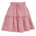 thumbnail image 1 of Women Summer Drawstring High Waist Mini Pleated Skater Skirt Solid Color Flared Ruffle Hem Loose Swing A-line Streetwear Yellow Xl, 1 of 5