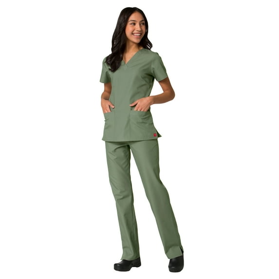 Maevn Red Panda Women's V-Neck Two Pocket Solid Top &Half Elastic Pant Scrub Set