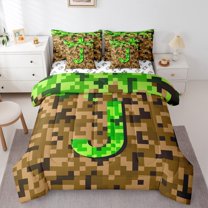 Manfei Personalized Initial J 7pcs Bedding Comforter Set for Children Kids Teens,Building Blocks Queen Bedding Sets Super Cozy,Construction Game Queen Sheet Sets,Super Cozy Room Decor