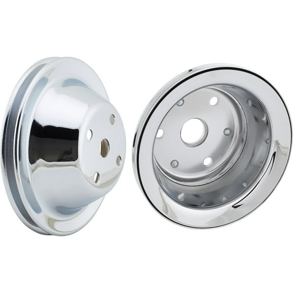 Small Block Chevy Chrome Single Groove Pulley Set, Long Pump