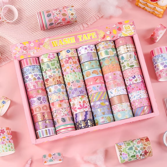 CCOCC Washi Tape Set Decorative Color Tape for Crafts, Scrapbook Tape Journals & Scrapbooks, 60 Rolls