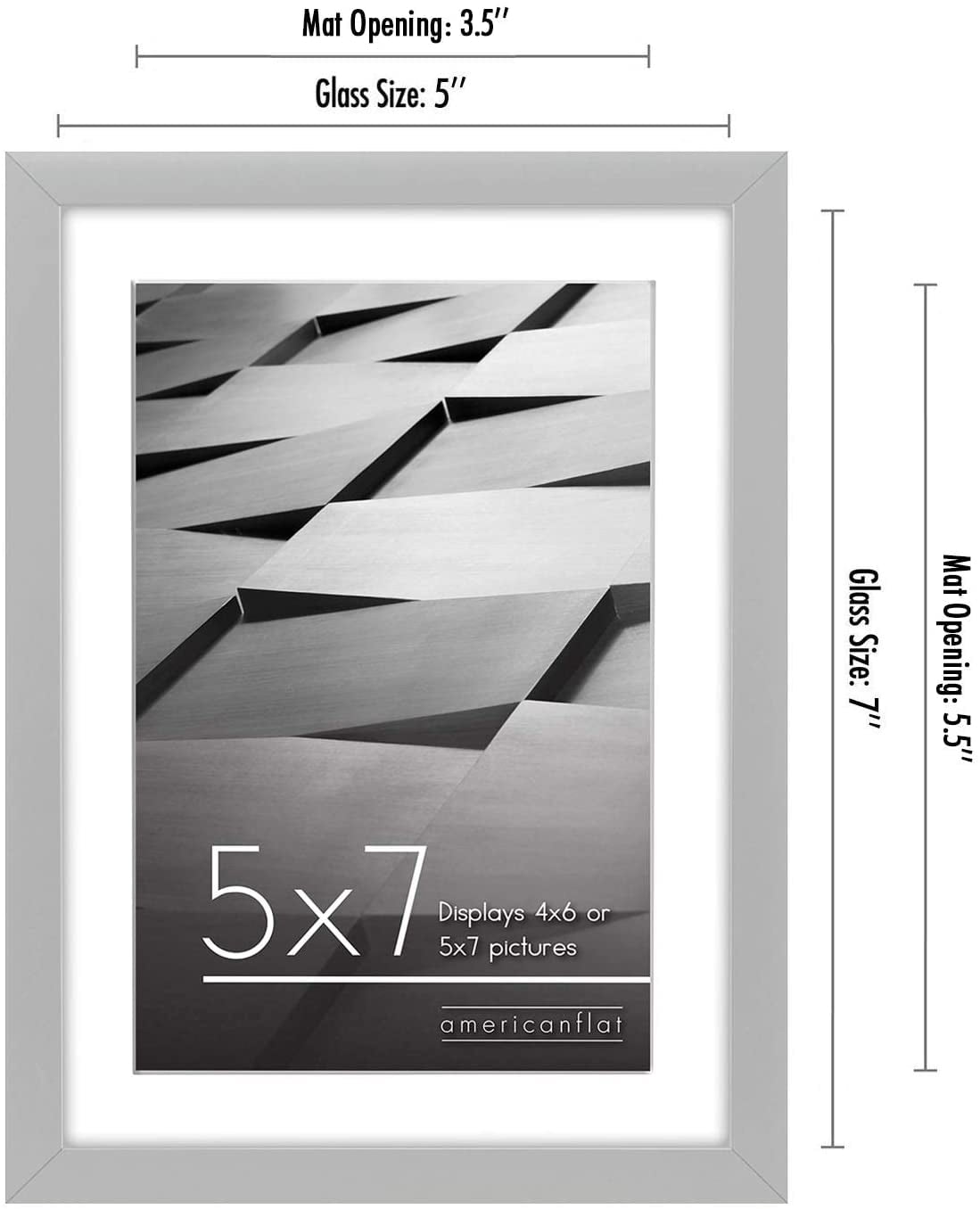 Americanflat 5x7 Picture Frame in Silver - Displays 4x6 With Mat and 5x7 Without Mat - Horizontal and Vertical Formats for Wall and Tabletop