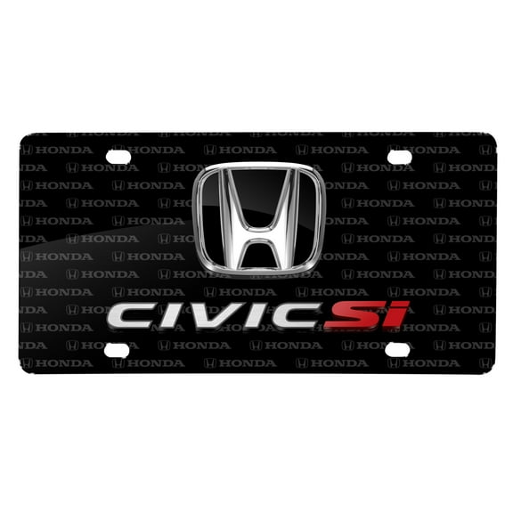 Honda Civic Si 3D Dual Logo on Logo Pattern Black Aluminum License Plate
