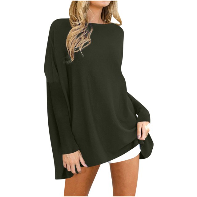 Fanxing Hauts d'Automne Surdimensionnés pour Femmes Coupe Ample Manches Longues Col Rond Pull Tunique Décontractée Habillée Blouses de Sport