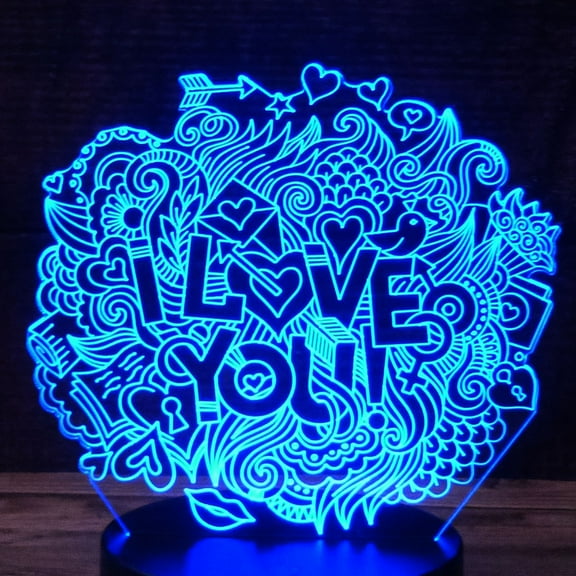 I Love You Collage 3D Acrylic for LED Lamp Base (Acrylic Only. Base Not Included)