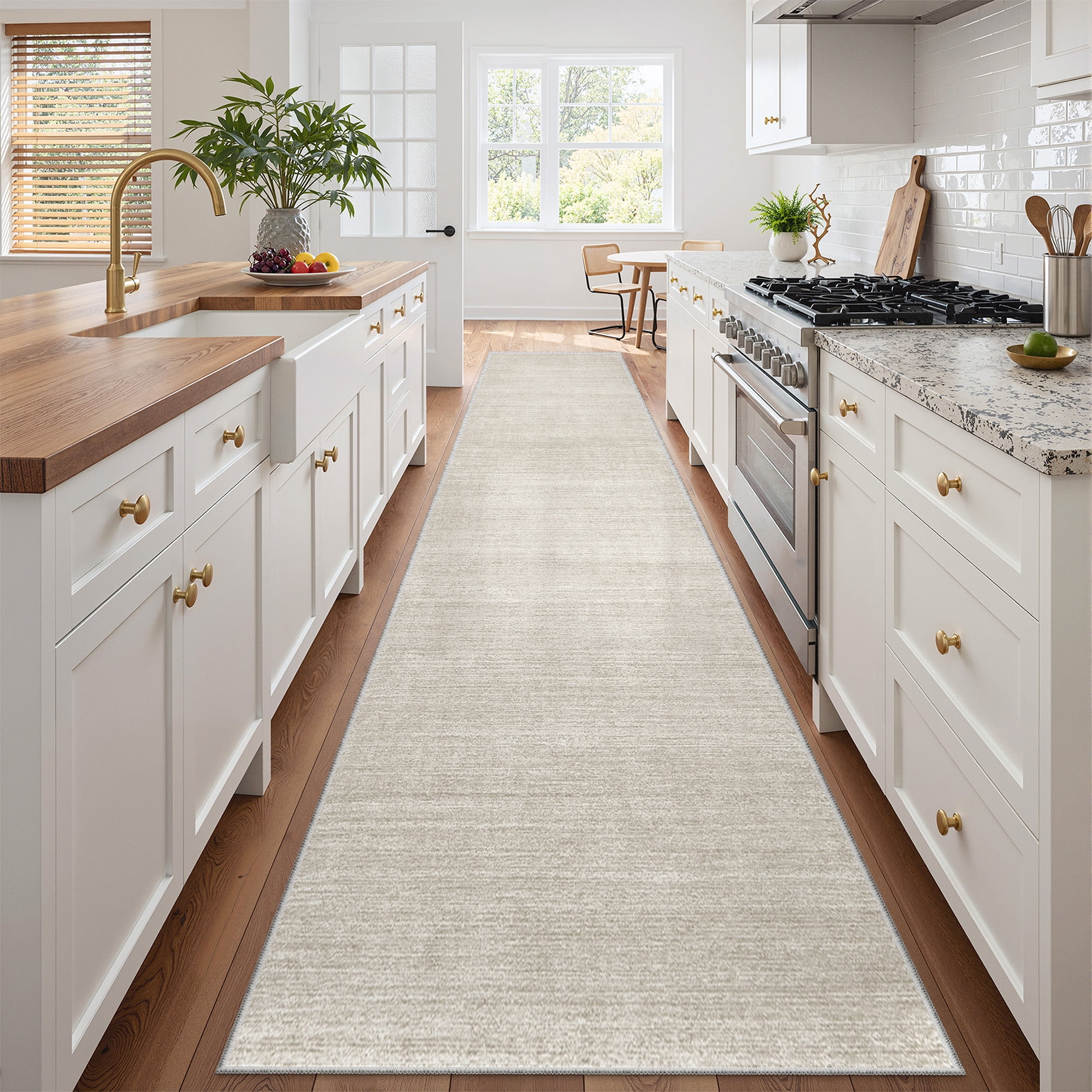 Roxstand TPR Non-Slip Runner Rug 2'x12' ft Beige Soft Washable Carpet for Hallway Kitchen Entryway Laundry Room Non-Shedding Floor Mat