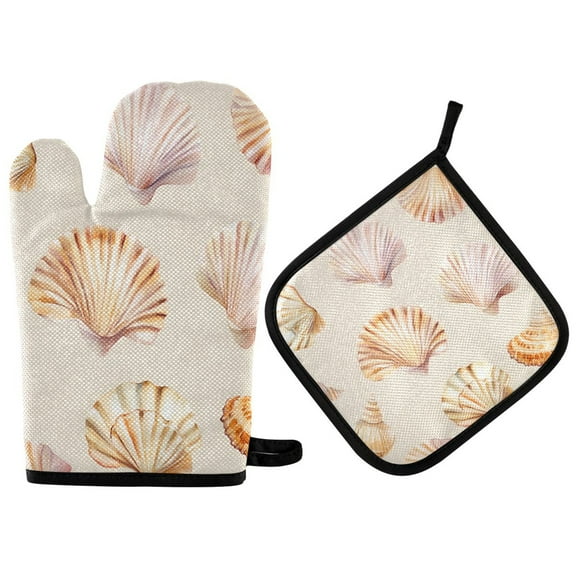 Yayeee Oven Mitts and Pot Holder Set of 2 Heat Resistant Kitchen Gloves Baking Hot Pad, Pink Seashell
