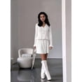 thumbnail image 5 of Women'S Two-Piece Knit Set Long Sleeve V-Neck Sweater with Ruffle Hem Mini Skirt Loungewear White M, 5 of 7