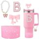 thumbnail image 2 of Set de Accesorios de 4 Piezas con Colgante de Letra de Perla Rosa y Cadena de Taza de Mariposa para la Stanley Cup de 30 oz y 40 oz (A), 2 of 3