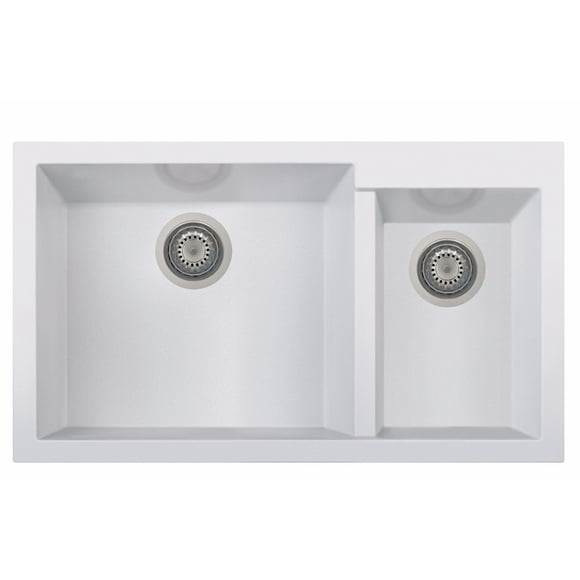 Alfi Brand Ab3319Um-W White 34"" Double Bowl Undermount Granite Composite Kitchen Sink
