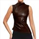 thumbnail image 3 of Camiseta Sin Mangas de Sintético con Cuello Alto, Plisada y Ajustada para Mujer. Marrón L, 3 of 10