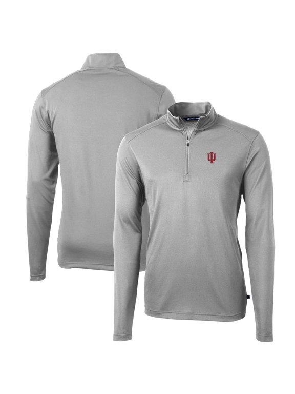 Men's Cutter & Buck Gray Indiana Hoosiers Big & Tall Virtue Eco Pique Recycled Quarter-Zip Pullover Top