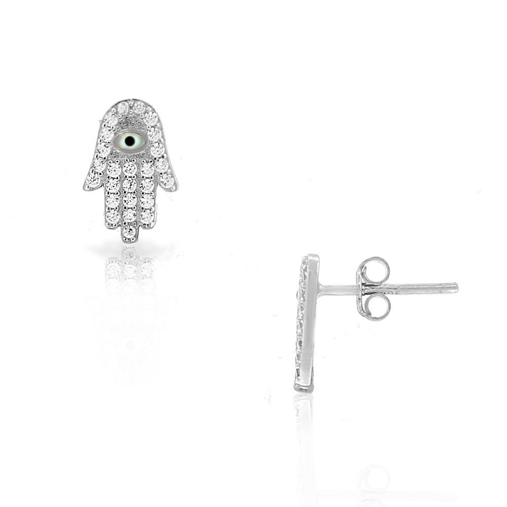 925 Sterling Silver White CZ Evil Eye Small Stud Earrings 925 Sterling Silver White CZ Evil Eye Small Stud Earrings