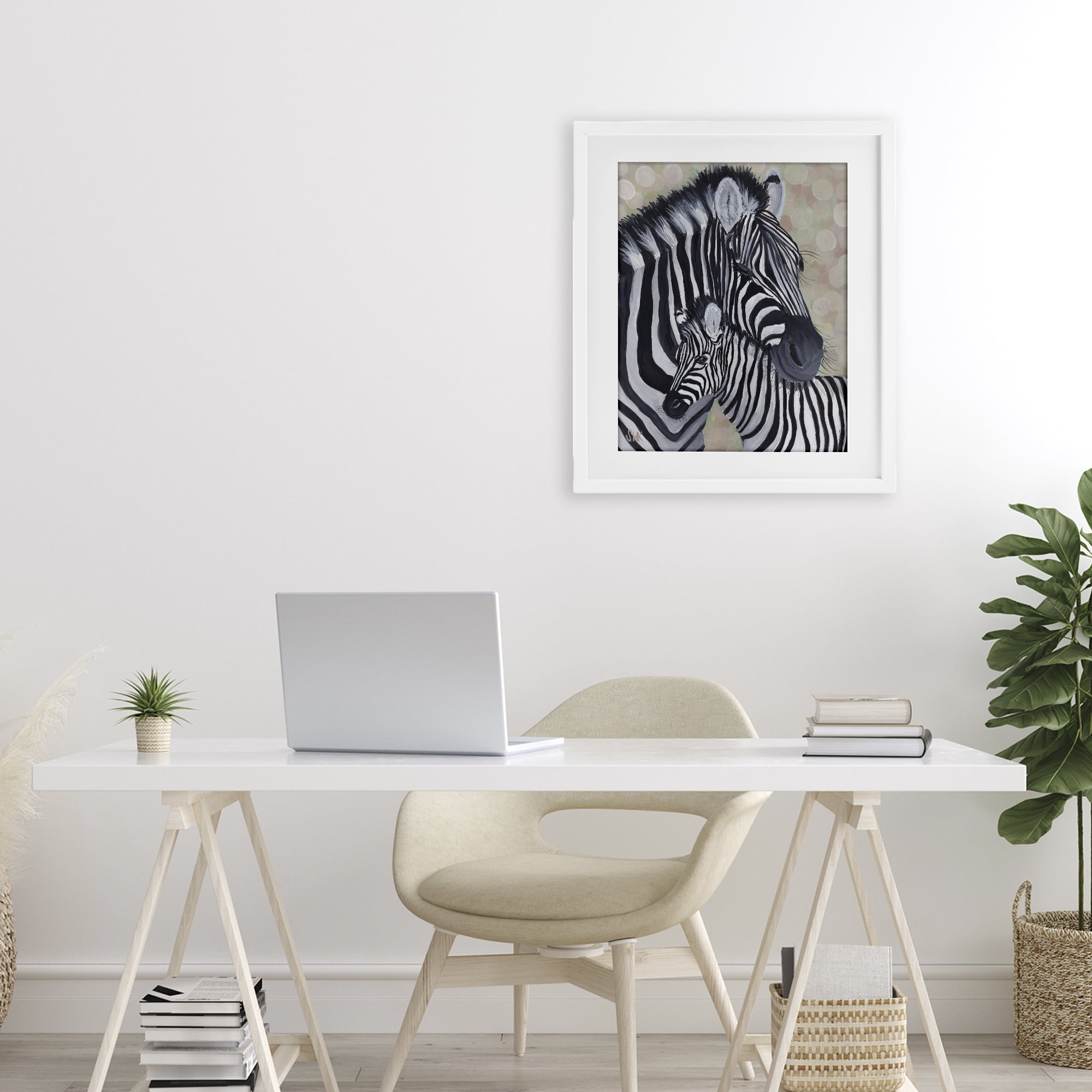 Stupell Industries Mama Zebra & Her Foal White Framed Print Under Glass, design by Sarah Waldron Kimball