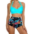 thumbnail image 1 of GDREDA Detachable Padding Neck Printed Two Piece Tankini Swimsuit High Waist Adjustable Ties Blue2,M, 1 of 6