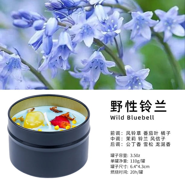 Xiao Hua 1 vela perfumada de alta gama, lata de hierro, fragancia de cera de soja, vela azul como recuerdo, flores secas + adorno decorativo de vela perfumada de piedra natural