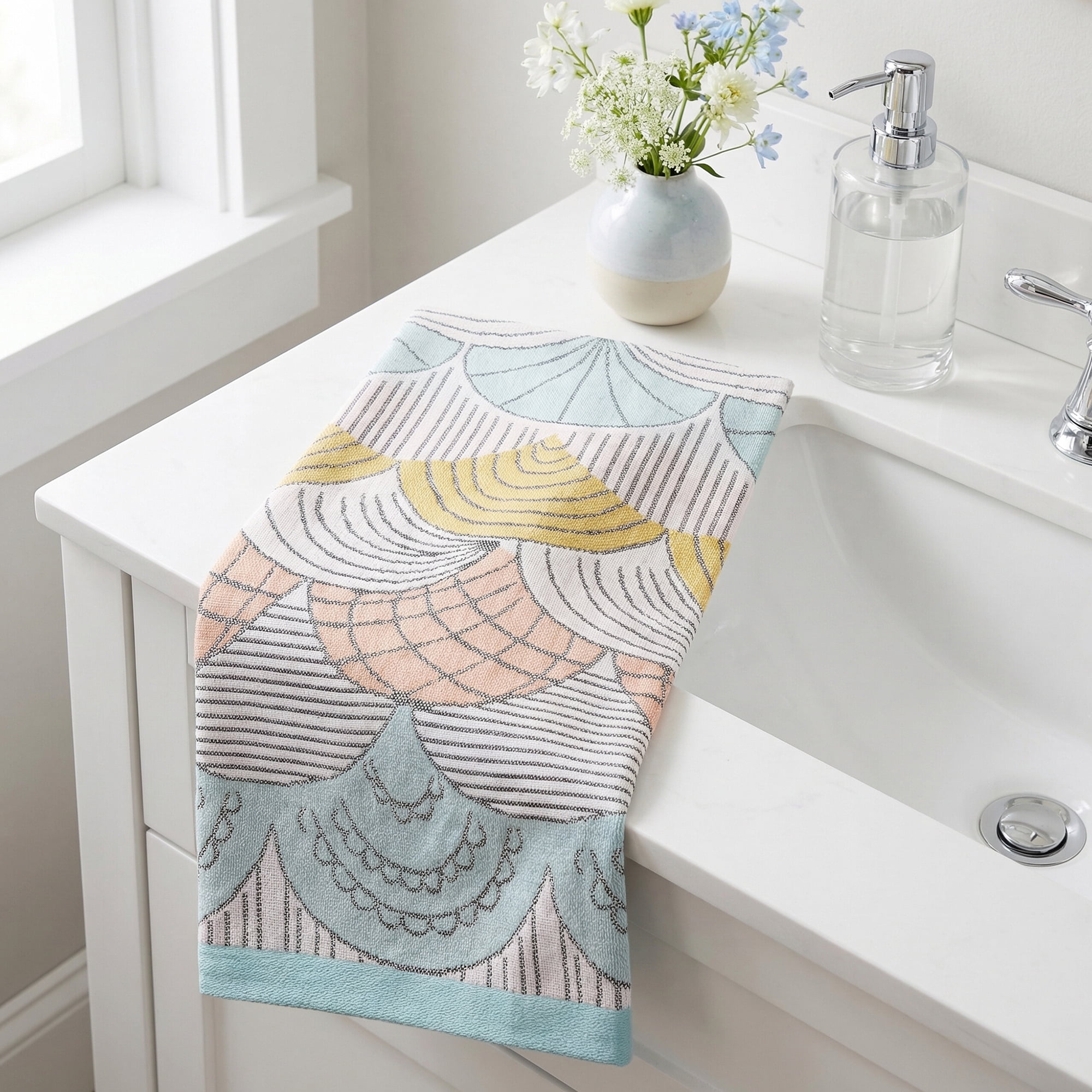 Unique Bargains Boho Cotton Cute Pattern Hand Towel Decorative Green Orange 29" x 13"