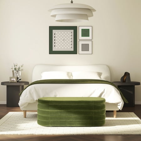 Olive Green Performance Velvet - Organization Function - Entryway Accent - Mid-Century Inspired Bench