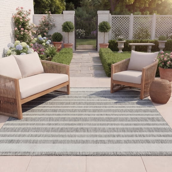 Safavieh Beach House Boyce Striped Indoor/Outdoor Area Rug, Gray/Ivory, 4' x 6'