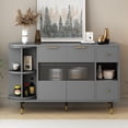thumbnail image 4 of EUROCO Rotating Storage Cabinet，Free Standing Buffet Sideboard with 2 Door， 2 Drawers，Tempering Glass，Metal Legs and Door handle for Living Room Study Balcony,Gray, 4 of 8