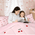 thumbnail image 6 of Manfei Girly Pink Cherry Bedding Comforter Set for Kids Girls, Kawaii Cute Cartoon Twin Comforter Sets,Pink Reversible, 2-Piece, 6 of 9