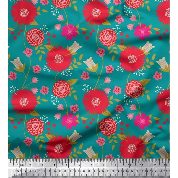 Soimoi Cotton Poplin Fabric Leaves & Floral Artistic Print Fabric by Yard 56 Inch Wide