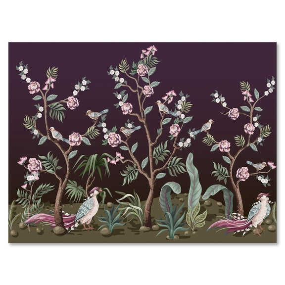Chinoiserie With Peonies and Birds I 12 in x 8 in Painting Canvas Art Print, by Designart