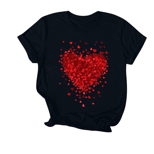 Soki T-Shirt Graphique Cœur d'Amour pour Femmes, Col Rond, Manches Courtes