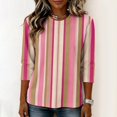 thumbnail image 4 of JULMCOMO Shirts for Women Vertical Striped Crew Neck 3/4 Sleeve Casual T Shirts Loose Fit Comfy Trendy Summer Basic Tees Pink XL, 4 of 6