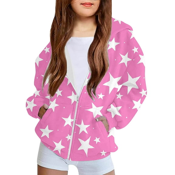 SGFCWSX Girls Oversized Hoodies Toddler Fleece Zip Up Sweatshirts Printed Long Sleeve Sweatshirt Jacket Hot Pink Size 5 Years