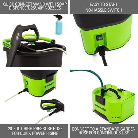 Greenworks - 800 PSI 40-Volt Cordless Bucket Pressure Washer (Battery not Included) - Black/Green