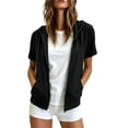 thumbnail image 2 of Otntypg Full Zip up Athletic Hoodie Jackets for Women Lightweight Thin Casual Fall Short Sleeve Drawstring Hooded Pullover Sweatshirts Basic Slim Fit Outwear Jacket with Pockets, 2 of 8