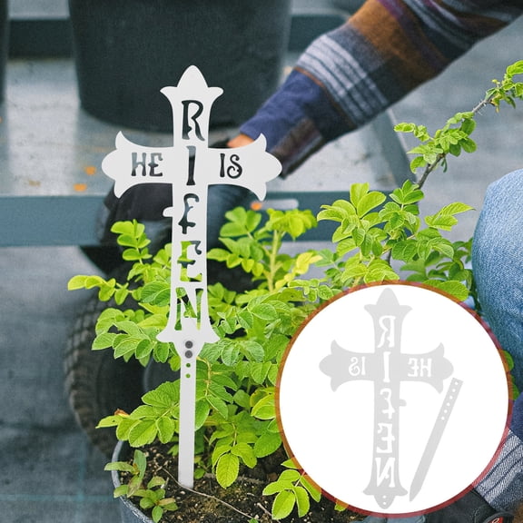 HONMEET Garden Signs Decorative Outdoor Easter Cross Yard Sign White Iron 1 Set 11.8x7.1x0.04in