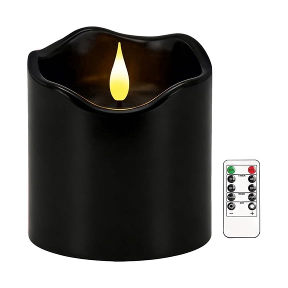 Large Flameless Candles, 4"x4" Flickering Halloween LED Candles with Remote & Timer, Dimmable Real Wax Electric Pillar Candles Battery Operated, Black Candles for Gothic Home Halloween Decor