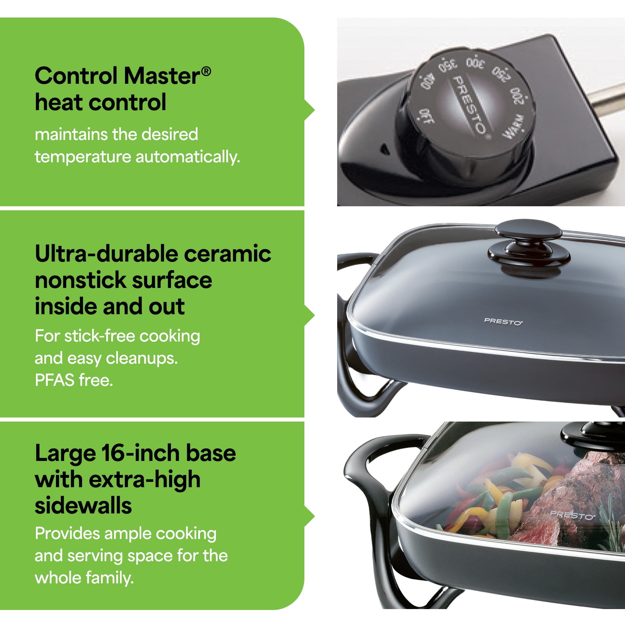 Presto 16 in Rectangular Electric Skillet with Glass Lid Non-Stick, Temperature Control