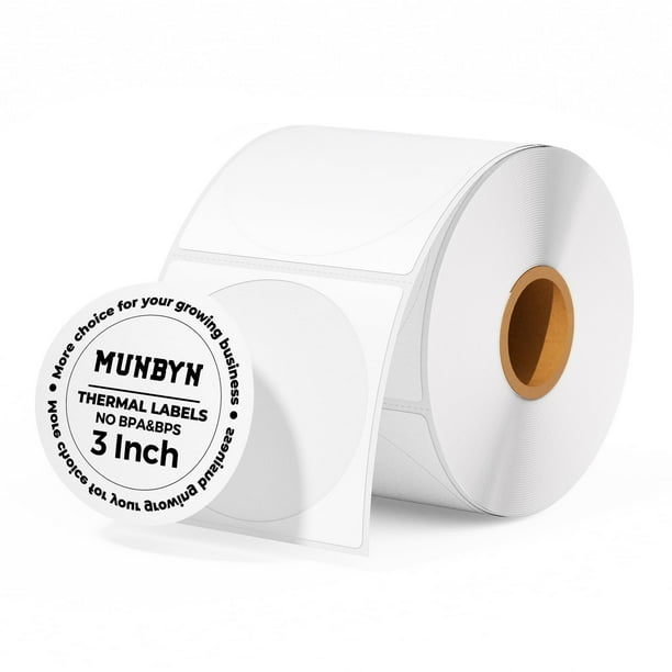 Etiquetas adhesivas térmicas MUNBYN, 7,62 cm, círculo blanco, 500 hojas