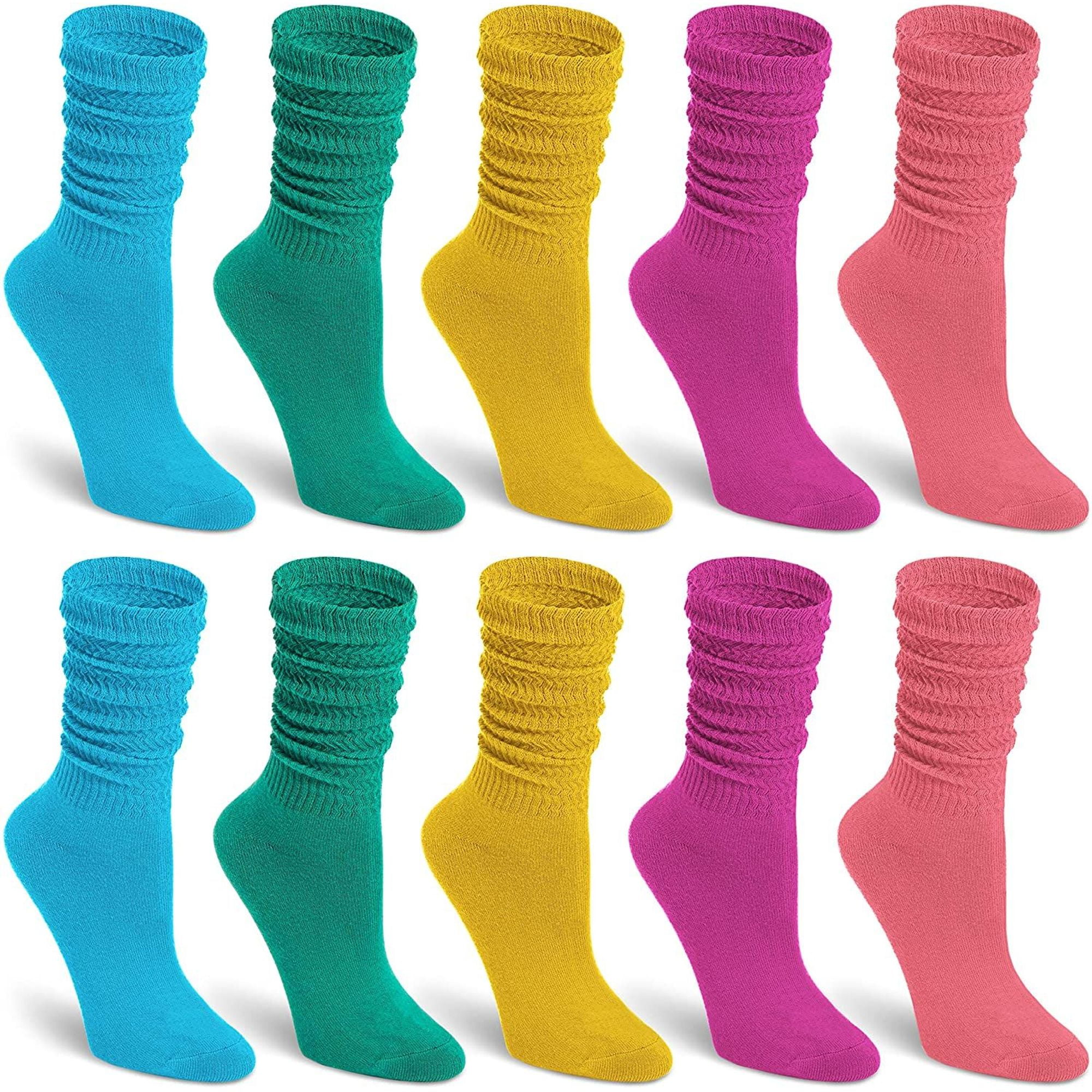 Zodaca 5 Pairs Women's Slouch Knit Socks, Cotton Knee High Scrunchy
